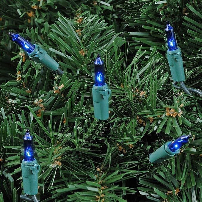 Novelty Lights 50 Feet 100 Bulbs Blue Incandescent Mini Lights, Green Wire