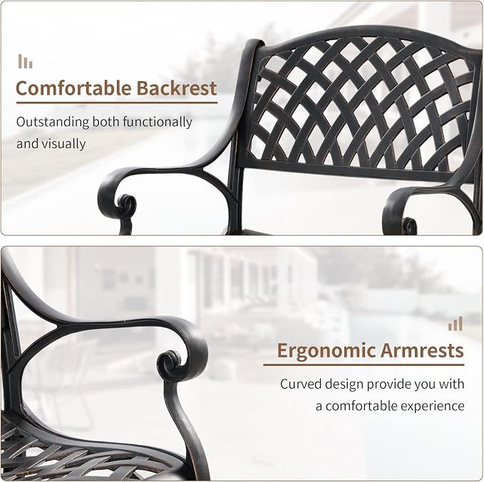 5 Piece Patio Dining Set, All Weather Cast Aluminum Outdoor Dining Table and Chairs Set of 4, Patio Furniture Conversation Set with 4 Chairs and 31" Round Table, 2.2" Umbrella Hole