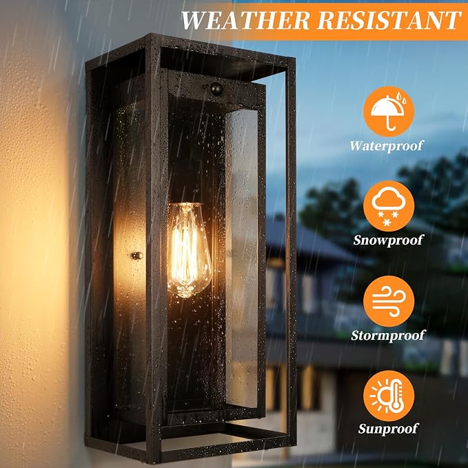 19" Motion Sensor Outdoor Wall Lights, 2 Pack Large Dusk to Dawn Outdoor Lights, 2 Lighting Modes Waterproof Anti-Rust Wall Sconces, Exterior Lighting Fixtures for Front Door, Porch, Garage