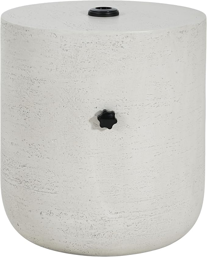 Concrete Umbrella Base with Side Table, 88 lb Sand-Fill Patio Umbrella Stand, Industrial Style Gray White Finish, Fits 32–48mm Poles, Sturdy Outdoor Umbrella Holder for Patio, Poolside, Balcony