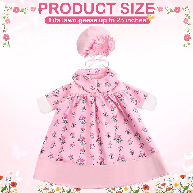 FuWeave Summer Spring Goose Outfit Pink Flower Porch Goose Clothes for 23" Large Statue Outdoor Patio Yard Lawn Art Decoration