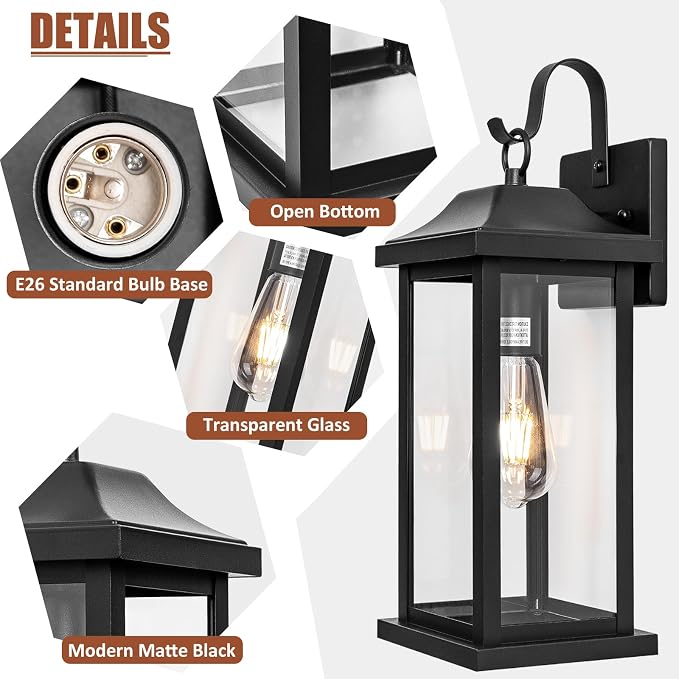 Large Black Outdoor Wall Light 17 Inch | 1 Pack ETL Listed, Exterior Light Fixture IP65 Waterproof, Weather Resistance Outside Wall Sconce for Front Door Backyard