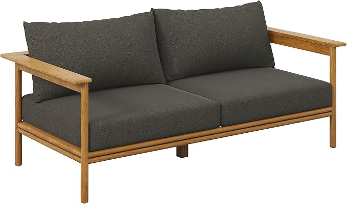 Modway Wren Teak Wood Outdoor Patio 4 Piece Furniture Set in Natural Flint Gray