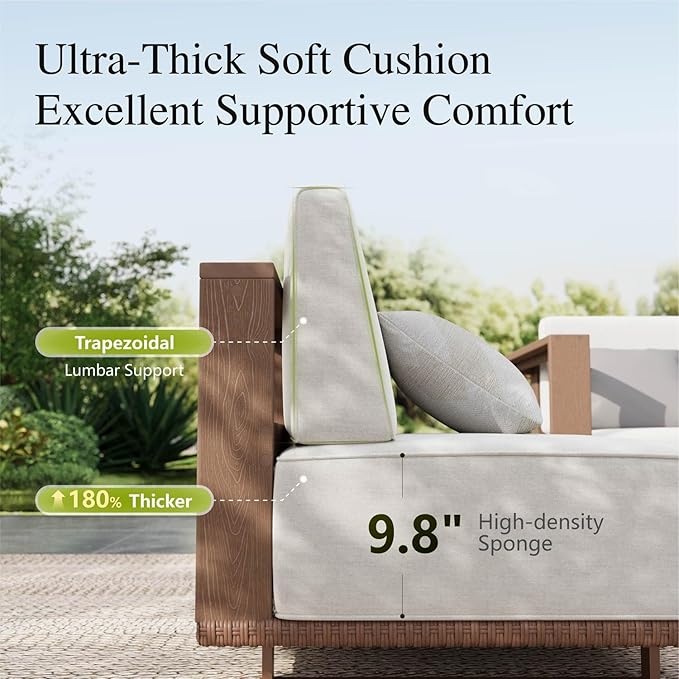 Sophia & William HDPE Patio Furniture Set，Modern Patio Sectional Sofa Set with 9.8" Cushions and High Back, L Shape Deep Seating Outdoor Conversation Set for Porch, Backyard(Beige, 6 Pieces)