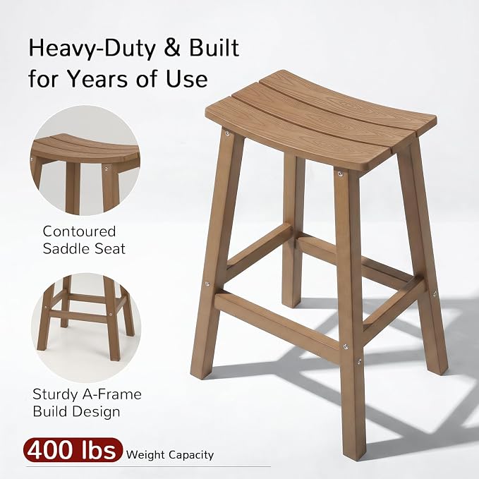 Stoog All-Weather Bar Stools Set of 4, 28" Patio Barstools, Never Rot or Fade, Low Maintenance Outdoor Furniture for Bar, Kitchen Counter & Deck, Teak