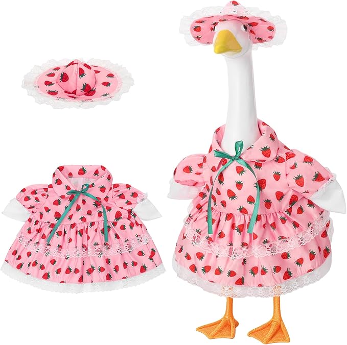 Porch Goose Outfit, 23" Porch Goose Clothes with Strawberry Skirt and Hat for Spring Summer Party Outdoor Patio