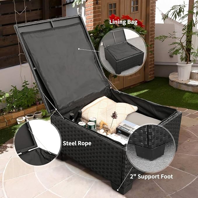 3 Piece Outdoor Patio Furniture Set with Waterproof Covers, Light Grey Patio Couch for Backyard, Deck, Porch Lounge(Blue)