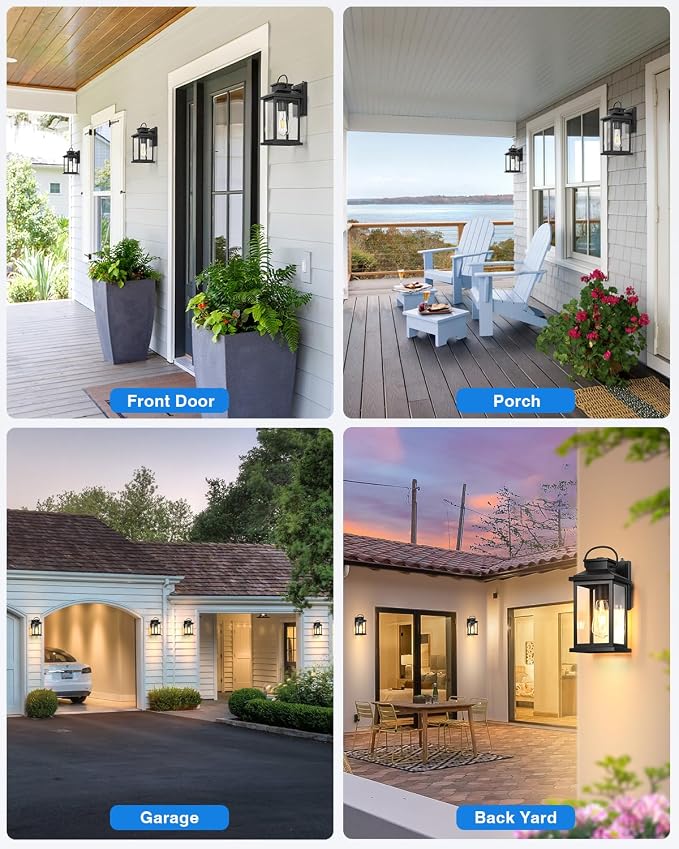 VIANIS Porch Lights, Dusk to Dawn Exterior Wall Sconce Lanterns for House | Upgraded Sensor, Anti-Rust Waterproof Outdoor Garage Lights, Modern outdoor wall lights, outdoor lights for house, E26 Socket