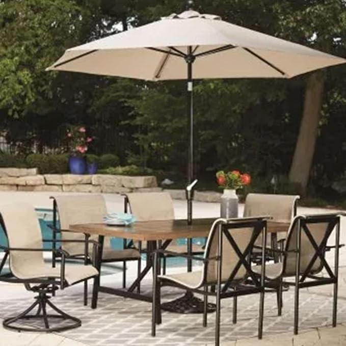 Four Seasons Courtyard 40 x 70 Inch Rectangular Patio Dining Table 2 Tone Aluminum Eastport Slat Tabletop with Rust Proof Aluminum Frame, Black/Coffee