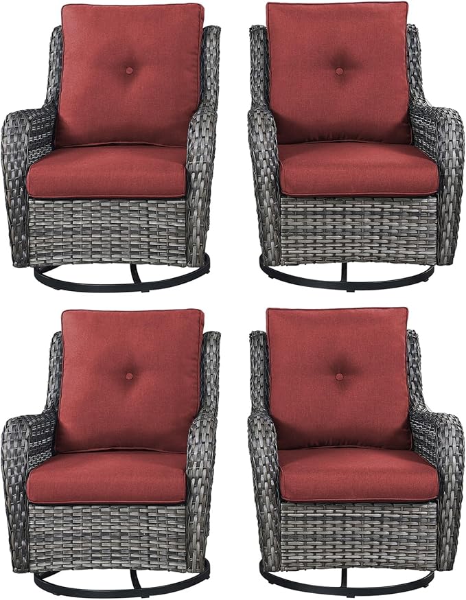 Rilyson Patio Chairs Wicker Outdoor Chair - 4 Piece Rattan Swivel Rocking Chairs Set Patio Glider Rocker Chair for Porch Deck Garden Backyard(Mixed Grey/Red)