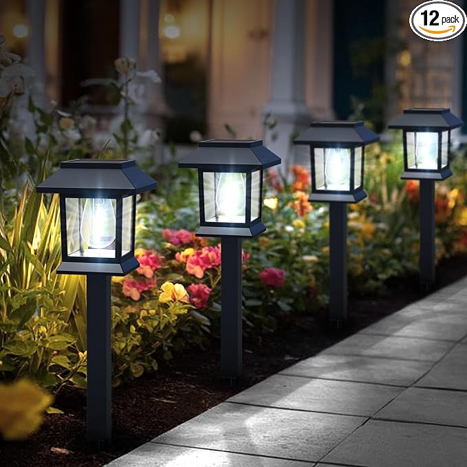 Greluna Solar Lights Outdoor,12 Pack 6000K Waterproof Auto On/Off Solar Pathway Lights for Your Garden, Landscape, Path, Yard, Patio, Driveway,Walkway Decor