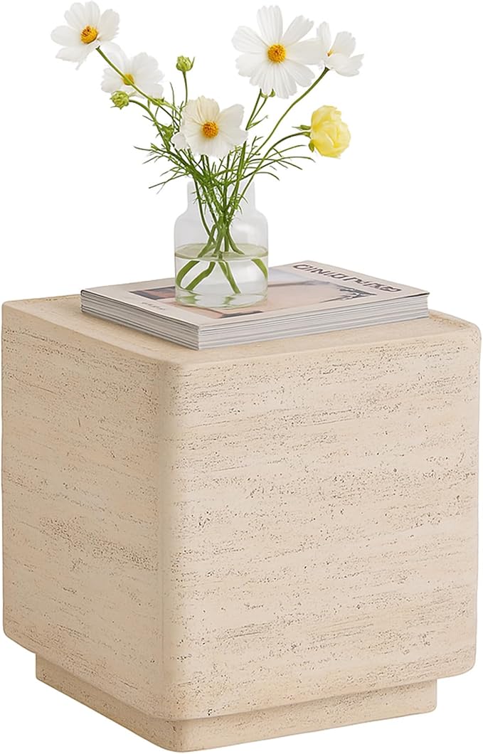 HOMPUS Outdoor Side Table Rectangular, Concrete Cement Side Table Lightweight MgO End Table, Patio Accent Coffee Table Garden Tool for Patio, Porch and Deck, Milky Yellow