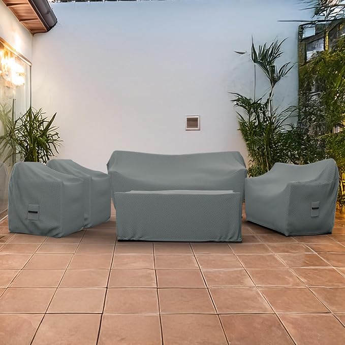 Covers & All Patio Furniture Cover Set, 5 Piece Outdoor Furniture Covers, Water-Repellent UV & Weather-Resistant Covers for Sofa, Loveseat, Chairs & Coffee Table with Elastic & Padded Handles