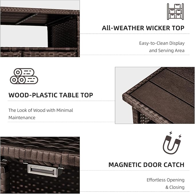U-MAX Outdoor Grill Table with Storage Kitchen Island Prep Table Rattan Storage Cabinets Outdoor Grill Cart for Patio, Outside, Backyard, Bar, BBQ Serving Cart Cooking Grilling Station