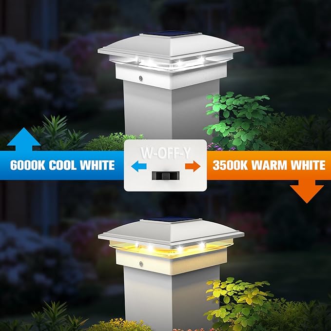 VOLISUN Solar Post Cap Light Outdoor Waterproof 4pack,Solar Fence - Post Lights for 4x4 5x5 6x6 Wooden/Vinyl Post,White Deck Cap Light Solar Powered with Warm White for Garden/Patio/Porch