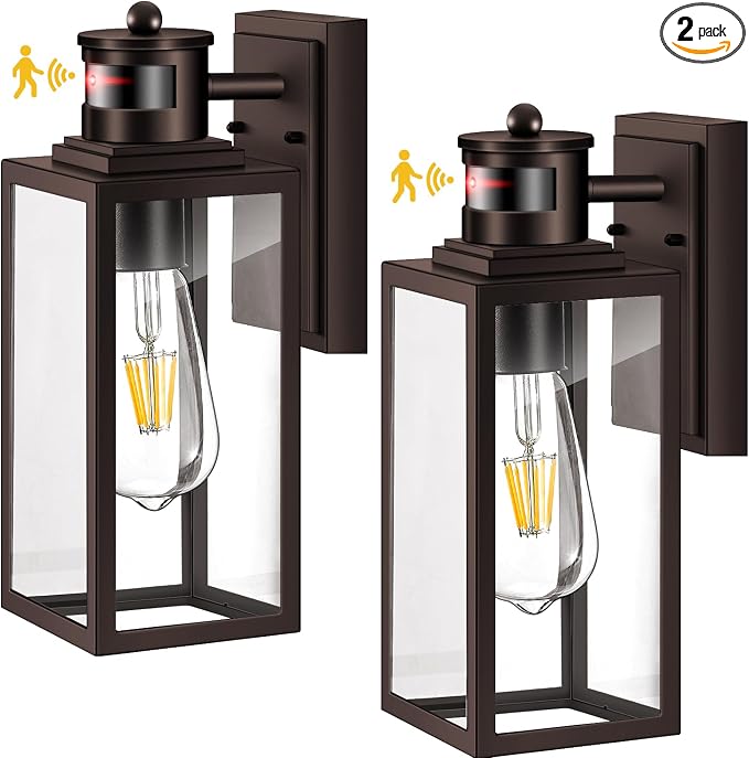 VIANIS 2 Pack Motion Sensor Outdoor Wall Sconce, Oil Rubbed Bronze Farmhouse Outdoor Garage Lighting Fixtures Wall Mount, 100% Aluminum Waterproof Exterior Lighting Fixtures for House Porch Front Door