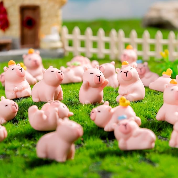 45 Pcs Mini Capybara Resin Figurines Capybara Figure Ornament Figurines for Home Office Desk Zen Garden Sensory Bins Collector Displays(Pink)