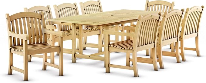 Amazonia Newcastle 9-Piece Outdoor Rectangular Dining Table Set | Certified Teak | Ideal for Patio and Indoors, Light Brown