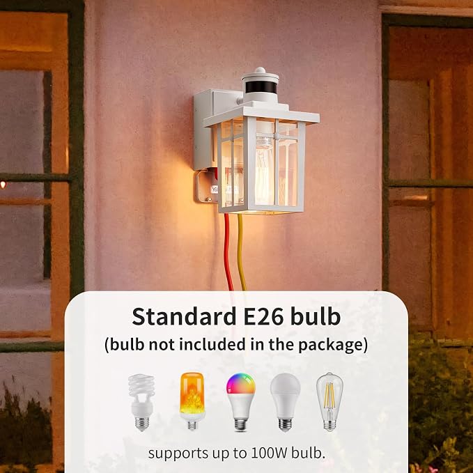 Myhaptim Porch Lights with GFCI Outlet,Dusk to Dawn Motion Sensor Outdoor Lights,3 Lighting Modes White Front Door Light，Waterproof Exterior Light Fixture,Outside Lamp for House Patio Garage