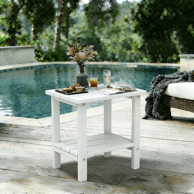 OTSUN Adirondack Outdoor Side Table, 16" HDPE Patio Side Table with Shelf, Weather Resistant Easy Maintenance for Backyard Pool Porch Garden & Lawn