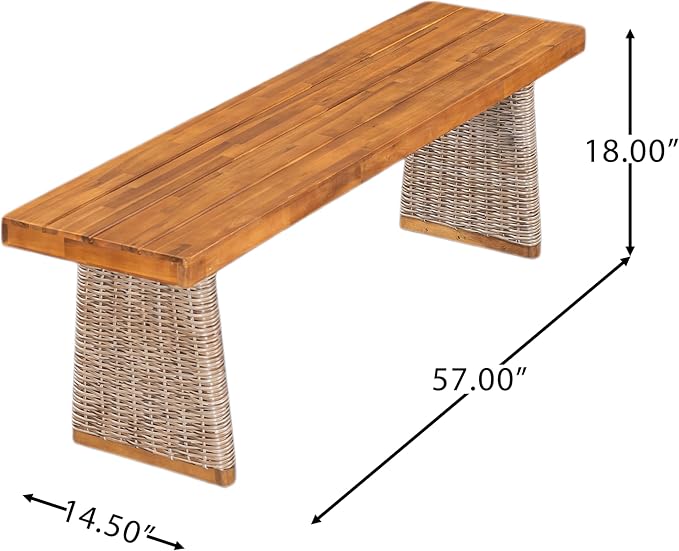 Christopher Knight Home Xavi Patio Acacia Wood Dining Set, Outdoor Side Table and Chairs Set with Slatted Panel Design and Handwoven Rattan Legs, Outdoor Furniture Set for Garden, 2 pcs, Brown + Teak
