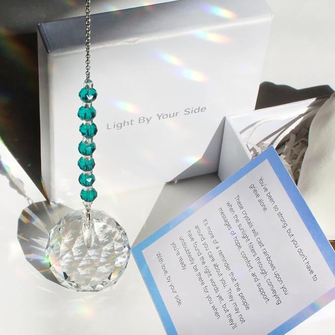 Light By Your Side Rainbow Maker, Sympathy Gifts for Loss of Loved One | Matching Gift Card, Gift Box & Bag | Memorial Gift | Crystal Ball Suncatcher | Bring Comfort, Hope & Love | Lake Green