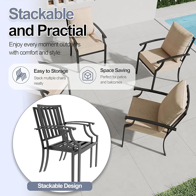 9 Piece Outdoor Dining Set for 8, Metal Patio Table and Chairs with Cushions, Patio Furniture Set with 2 Swivel Chairs, Rectangular Metal Dining Table with Umbrella Hole, Lawn Deck Yard-Sand