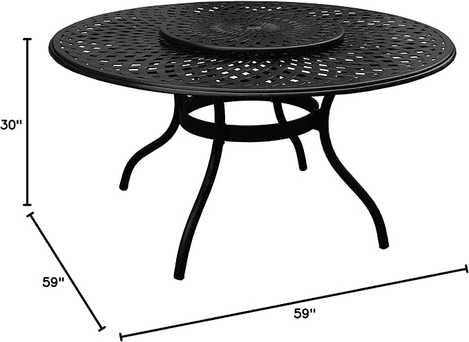 Oakland Living Contemporary Modern Outdoor Mesh Aluminum 59-in Large Black Round Patio Dining Table with Lazy Susan