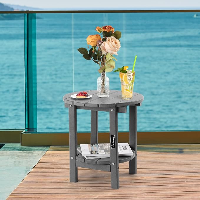 FUNBERRY Outdoor Adirondack Side Table Set of 2, Patio End Tables | 2-Tier, HDPE All Weather, No Rot or Rust or Crack, UV Fade Shield, Save Space, Easy-Clean for Indoor or Outdoor