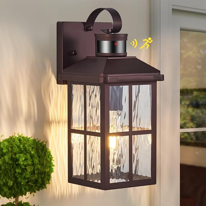 Motion Sensor Porch Light Dusk to Dawn Outdoor Wall Light | Exterior Lighting Fixtures Modern Outside Wall Mount Coach Lamp for House Garage Patio Front Door(Bronze)