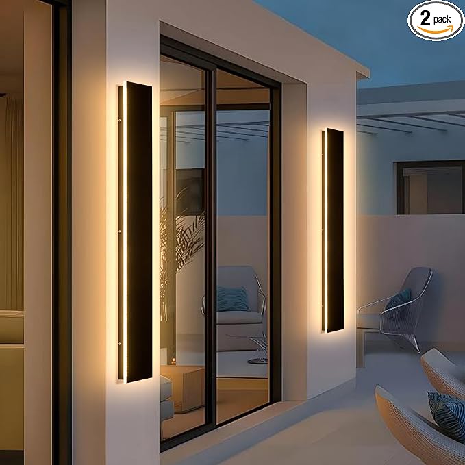59in 2pcs Modern Outdoor Lights,Upgraded 4.72in Wide Exterior Light Fixtures Wall Mount,IP65 Waterproof 3000K Black Modern Porch Lights Wall Sconce,LED Long Linear Outside Lighting for Garage,Patio