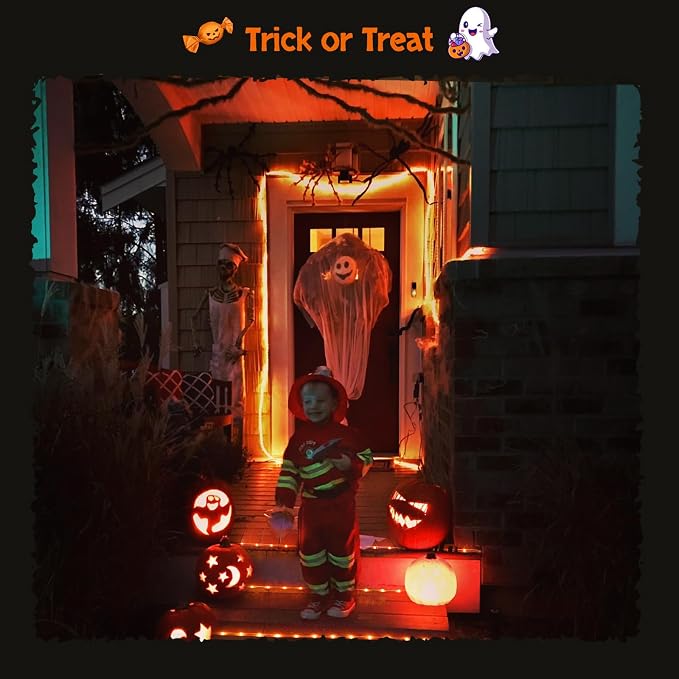 JMEXSUSS Orange Halloween Solar Lights, 66 ft 200 LED Rope Lights Outdoor Waterproof, PVC Tube Orange Christmas String Lights for Halloween Thanksgiving Fall Party Tree Fence Christmas (Pack of 2)