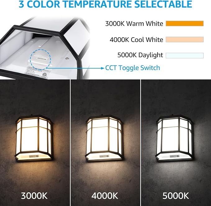 LEONLITE 3CCT Dusk to Dawn Outdoor Wall Light, LED Wall Sconce, 15W(100W Eqv.), Exterior Light Fixture Wall Mount, Frosted Wall Lantern for Porch, Patio, 1000lm, Aluminum, Waterproof