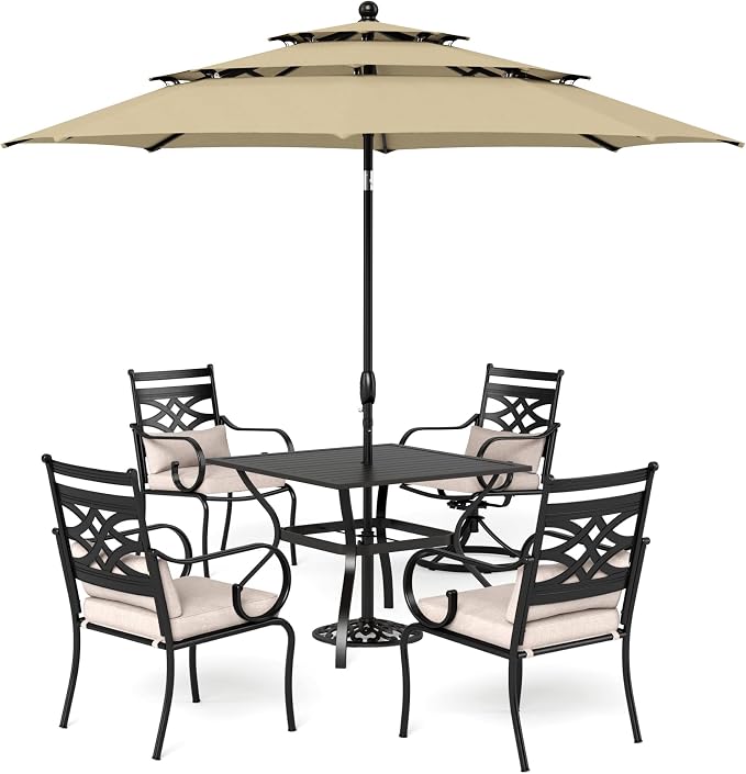 Sophia & William 6-Piece Patio Dining Set, Chairs,10ft Umbrella Beige | Cushions, Rust-Resistant Frame