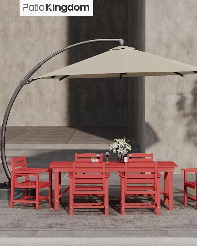 7-Piece Outdoor Dining Set for 6,Red | HDPE table, chairs included, umbrella hole design, weather-resistant furniture, perfect for backyard, deck, garden