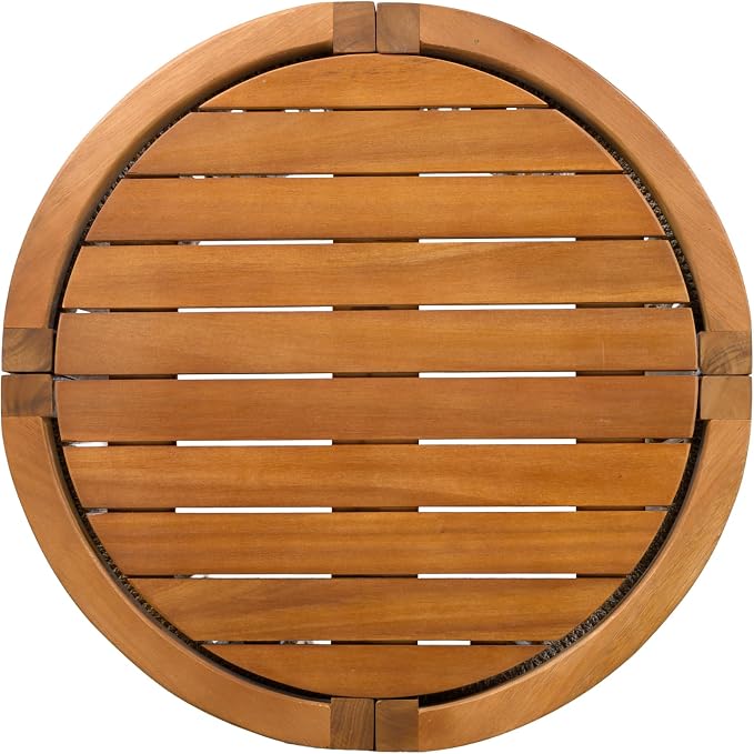 roomfitters 16.9" Acacia Wood Outdoor Side Table, Luxury Handwoven Rope Accent Boho Patio Table, Modern Round Slatted Garden End Table