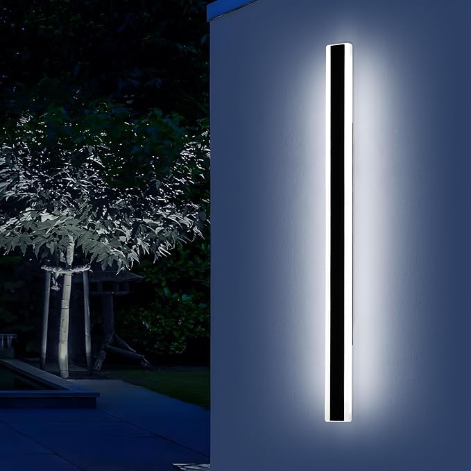 71inch Exterior Wall Light Fixture, 6000K Cold White, Modern Long Outdoor Wall Sconce, IP65 Waterproof, 60W, Black Minimalist Outside LED Strip Lights for Garage, Patio, Balcony, Fence