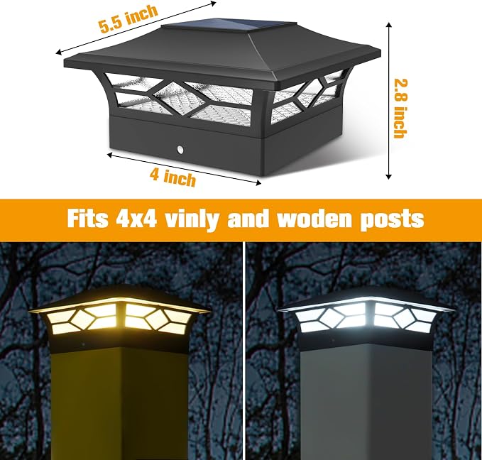 Solar Post Cap Lights Outdoor 16pack, Waterproof Solar Powered Deck Fence Post Lights for 4x4 Wood/Vinyl Posts, Solar Outdoor LED Light with Cool/Warm Lighting Decorate Garden Patio Porch…