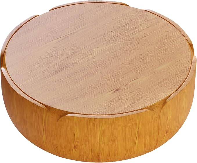 35.63" Round Outdoor Indoor Coffee Table - Modern Wood Grain Drum Center Table, Sturdy MGO Waterproof, No-Assembly Table for Patio, Garden, Backyard, Living Room