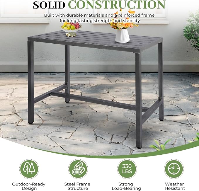 Outdoor Patio Counter Height Bar Table, 47" Rectangle for Patio, Garden, Yard, Balcony, Poolside