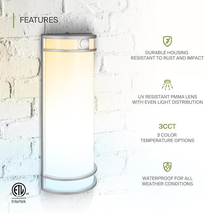 ASD 18 Inch Motion Sensor LED Outdoor Sconce Lights - 20W 3000K 4000K 5000K Nickel Exterior Lighting Fixtures, Exterior Lights for House, Modern Patio Wall Light Fixture ETL 2 Pack