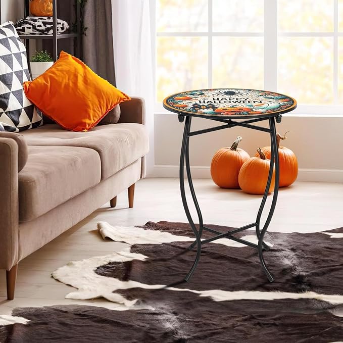 Personality Round Side Table, Funny Patio Accent Weather Resistant Metal Side Table for Livingroom Patio Balcony Yard Porch Garden
