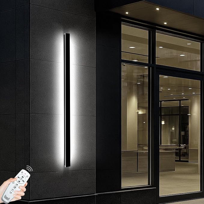 Modern Outdoor Wall Lights, 2700-6500K Dimmable Black Outdoor Wall Sconce with Remote Control, 70.87in Waterproof Linear Exterior Wall Light for Entrance, Hallway, Garage