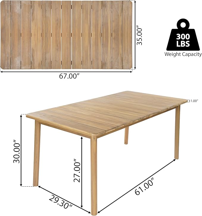 Merax Outdoor Acacia Wood Dining Set of 7, Patio 61" Large Dining Table,6 Club Dining Chairs with Cushions for 6 Person, Patio Dining Furniture Set for Deck, Yard, Porch, Beige + Teak