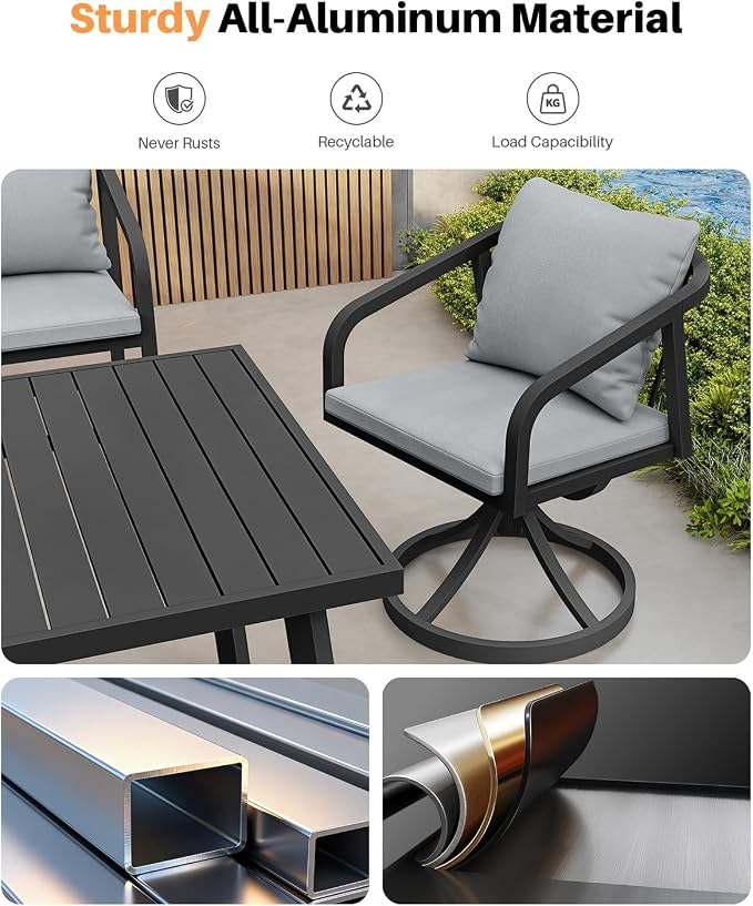 Outdoor Dining Table for 8, Never-Rust Aluminum Patio Dining Table, 82"×35" Large Rectangle Patio Table with Umbrella Hole, Outdoor Table Slatted Tabletop for Balcony, Deck, Commercial, Black