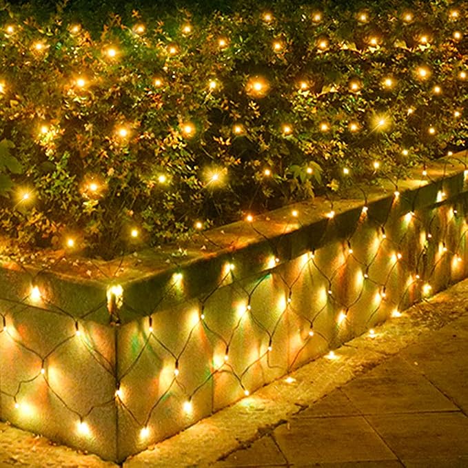 Pooqla Warm White Net Lights, 15x 5ft Christmas Lights Outdoor Green Wire | 300 LED Large Net Mesh Lights Plug in, 8 Modes Waterproof Connectable Bushes Lights for Christmas Hedge Yard Decor