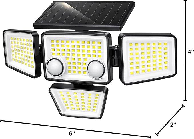 LYWALT Solar Outdoor Lights - 3000LM 188 LED Motion Sensor Outdoor Lights, 4 Heads Security Light,IP65 Waterproof, Easy Install,270°Wide Angle Flood Wall Light with 3 Modes for Backyard Yard