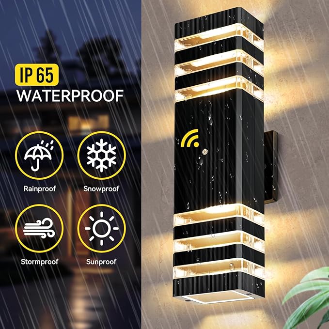LED Square Up & Down Wall Lights,Outdoor Wall Lights Exterior Light Fixtures Wall Mount, Up Down Porch Lights Outdoor for House Porch Garage, 3000K, Aluminum Body,Waterproof IP65,2 Pack 16"