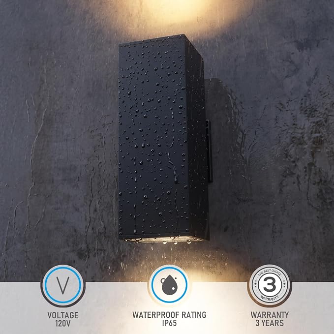 LEONLITE 2-Pack 22" Outdoor Rectangular Wall Light, Up and Down, E26 Base | Modern Porch Patio Lights, Waterproof Wall Sconce, Exterior Light Fixture Wall Mount, Aluminum, Matte Black, ETL Listed