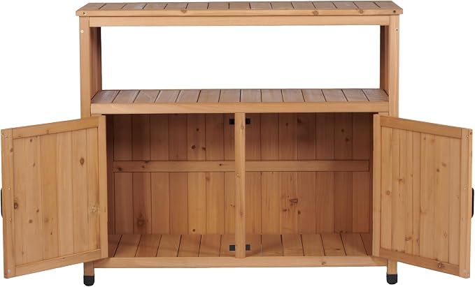 Wooden Outdoor Storage Cabinet, Bar Table Cabinet with Storage, Buffet Sideboard for Patio, Garden, Potting Bench, TV Stand, Balcony, Light Brown